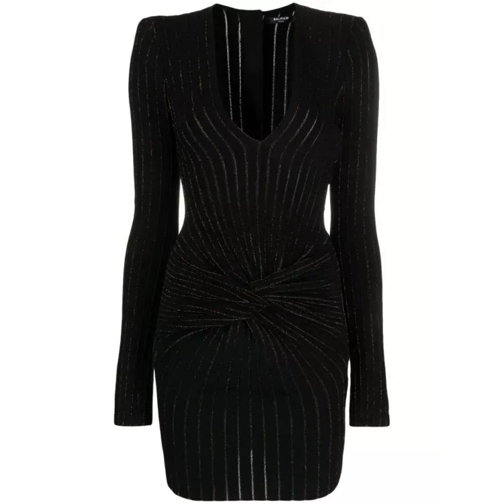 Balmain Ribbed-Knit Long-Sleeve Dress Black 