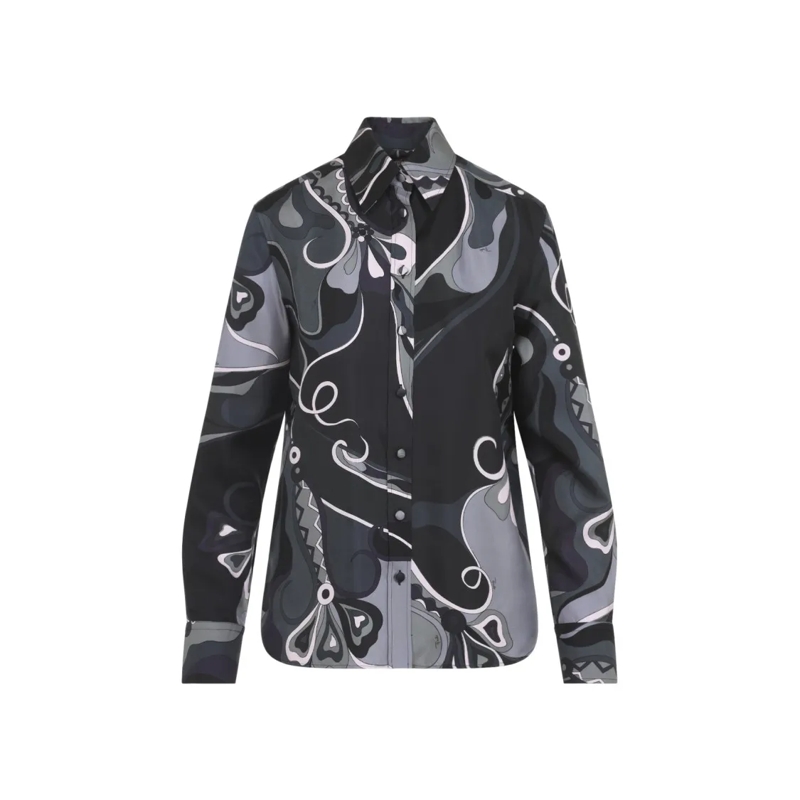 Pucci Overhemd Long-Sleeved Silk Blouse With Abstract Swirling Pa Multicolor