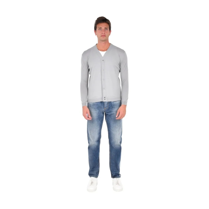 Low Brand Strickjacke Double-Collar Light Gray Cardigan In Extra-Fine Me White