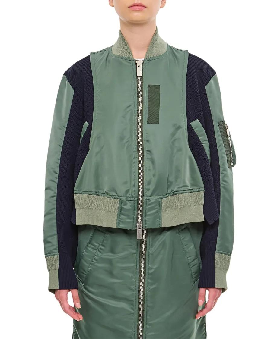 Sacai - Nylon Twill X Knit Blouson - Größe 2 - grün