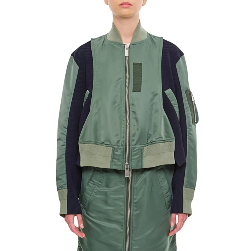 Sacai Nylon Twill X Knit Blouson Green Veste de transition