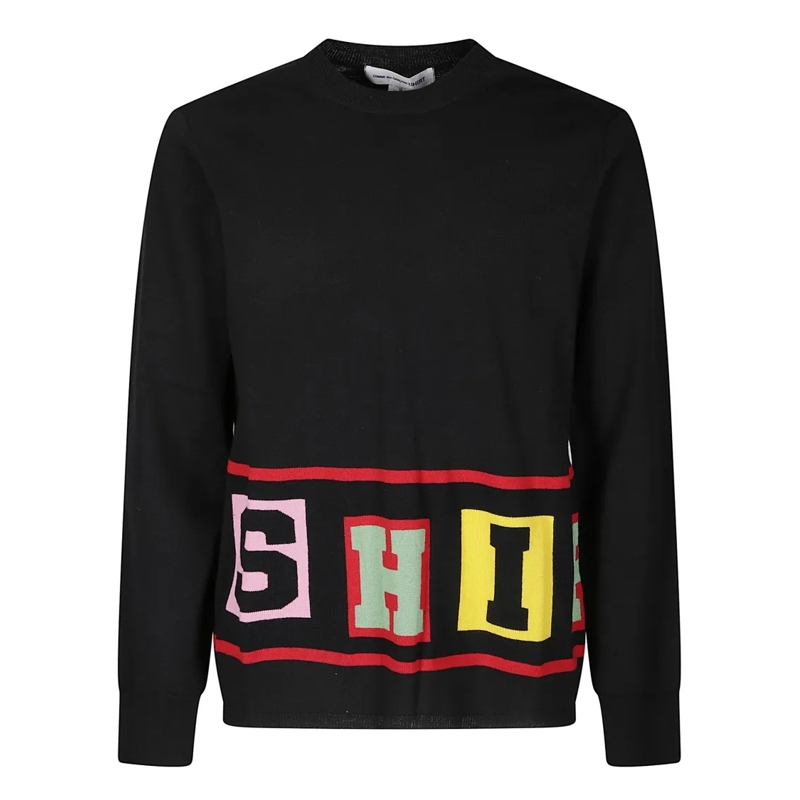 Comme des Garcons Trui Crew Neck Sweater With Bold Lettering Detail Black