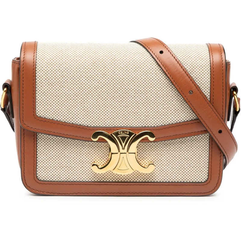 Celine Schultertasche Teen Canvas and Calfskin Triomphe Crossbody braun