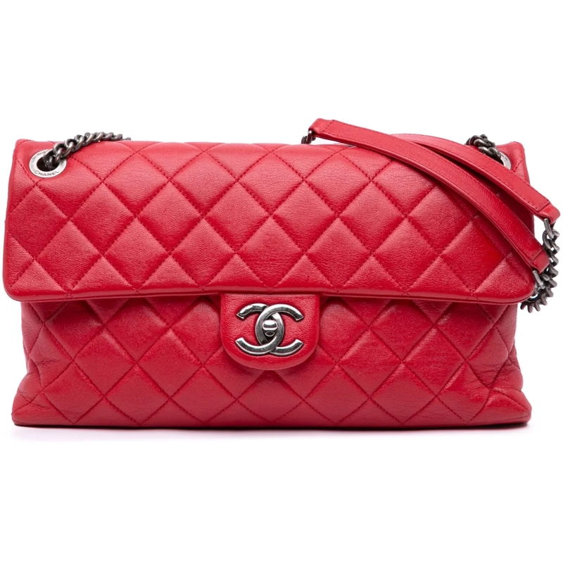Chanel Sac à bandoulière Large Quilted Shiny Lambskin Burgundy Rocks Flap rot