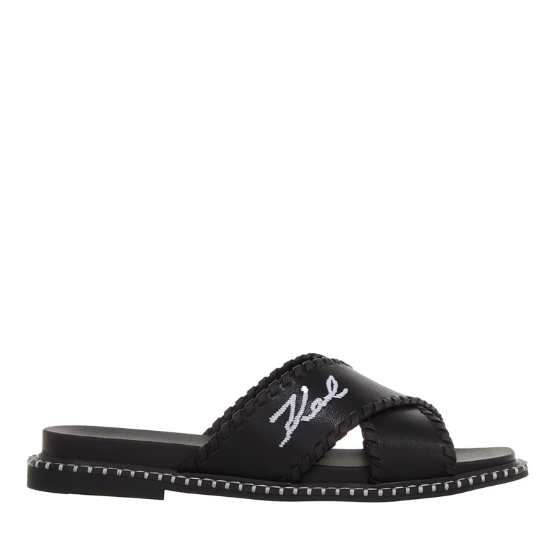 Karl Lagerfeld Slides Kleo Whipstitch Krosstrap Black Lthr