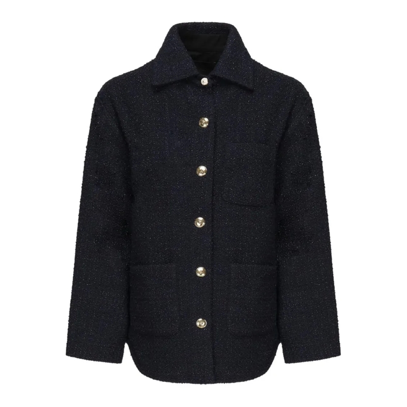 Pinko Blazer Navy Blue Oversized Blazer With Gold Buttons Black