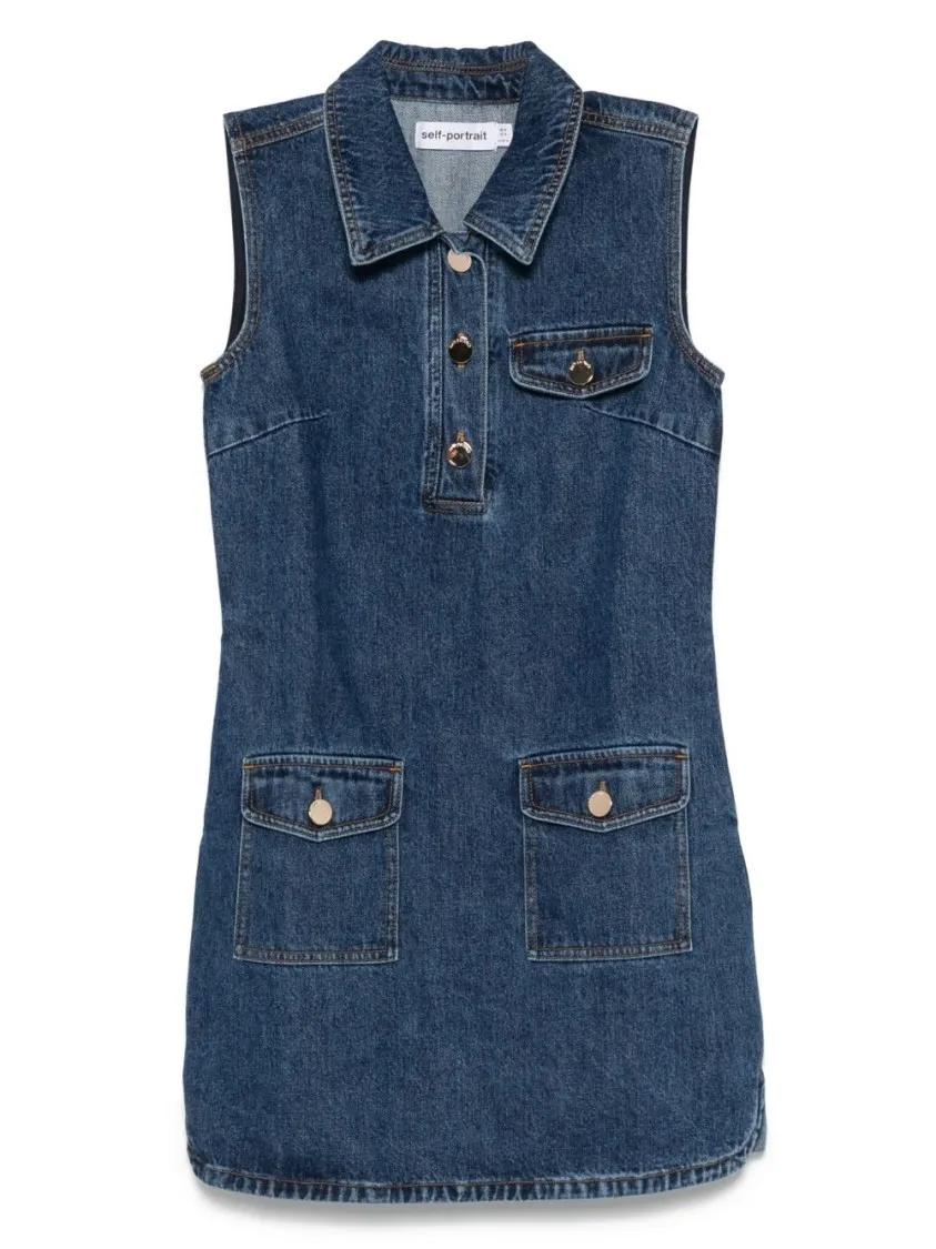 Thumbnail - self-portrait - Indigo Blue Sleeveless Mini Dress With Classic Spr - Größe 8 - blue