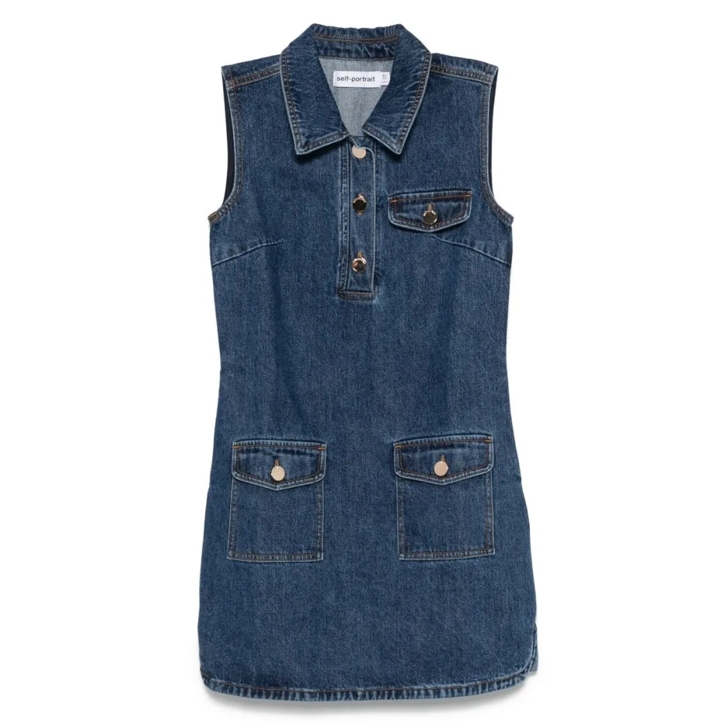 オールインワン・サロペット Self-Portrait Indigo Blue Sleeveless Mini Dress With Classic Self Portrait Indigo Blue Sleeveless Mini Dress With Classic