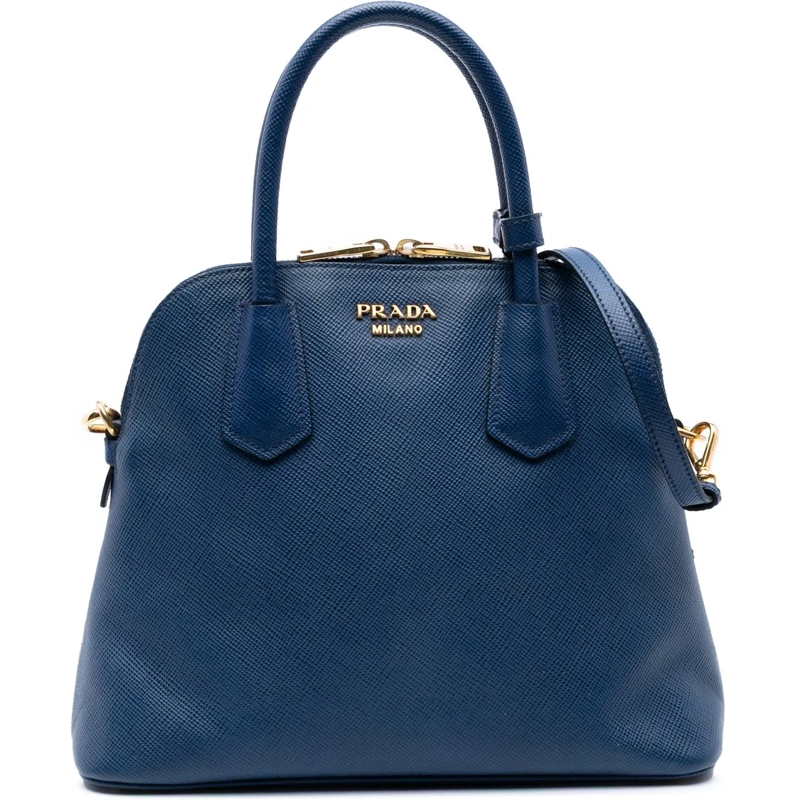 Prada Sac à bandoulière Medium Saffiano Cuir Dome Satchel blau