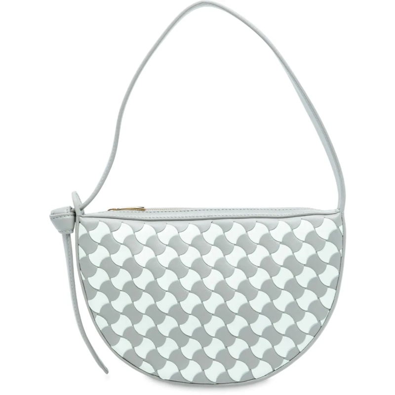 Bottega Veneta Schultertasche Mini Leather Intrecciato Sunrise Hobo grau