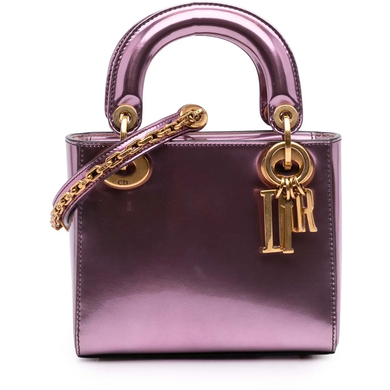 Christian Dior Schultertasche Mini Metallic Patent Lady Dior rose