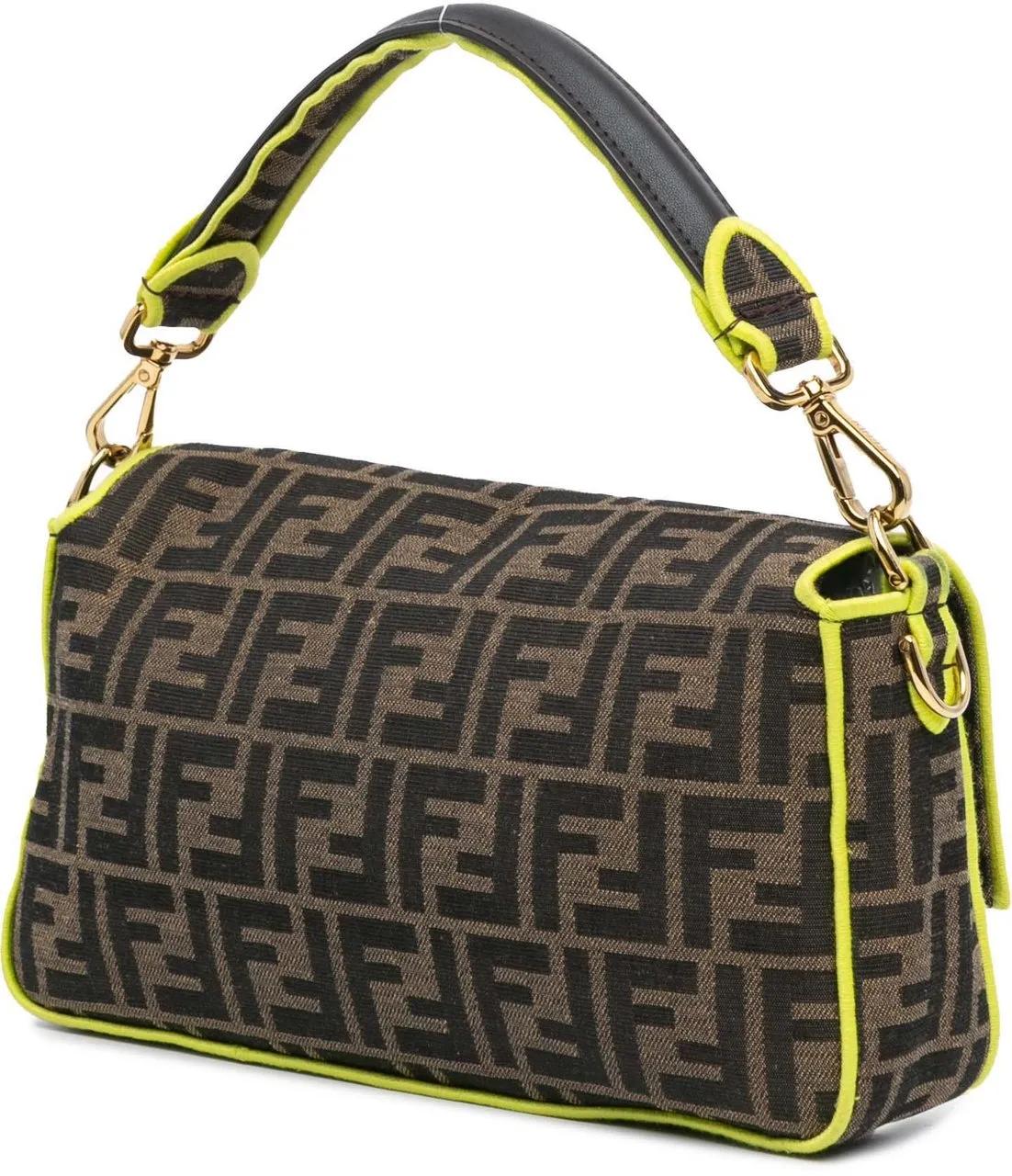 Fendi Shoppers Medium Zucca Canvas Fluo Trim Baguette Satchel in bruin