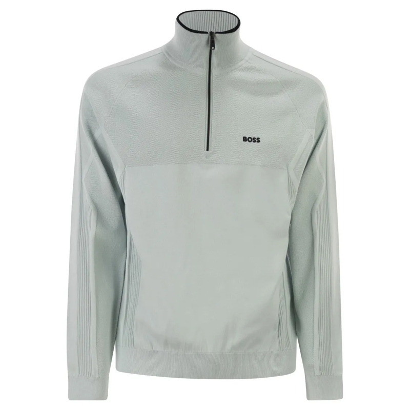 Boss Pullover Regular Fit Grey Jumper With Technical Knitwork White