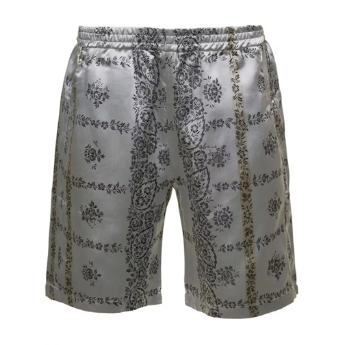 Needles Grey Shorts With Al-Over Florel Print In Cupro Grey Pantaloncini