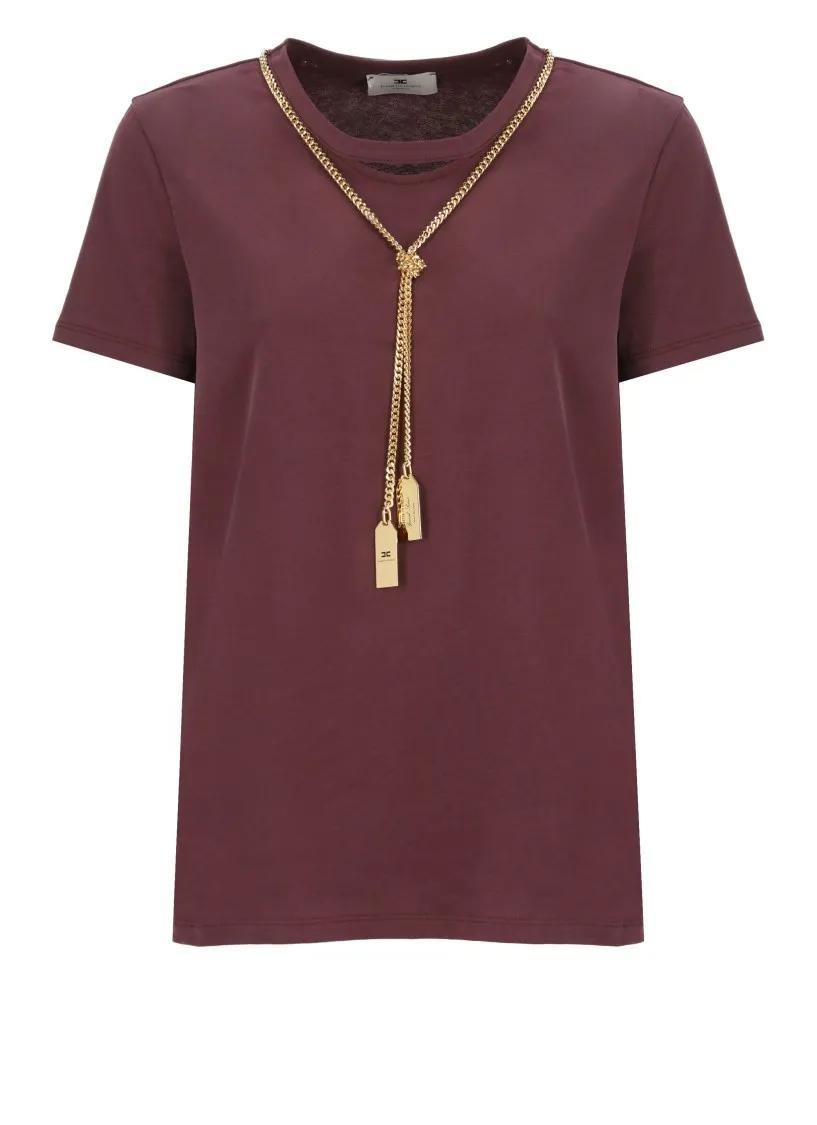 Elisabetta Franchi - Cotton T-Shirt With Charms - Größe 40 - rot