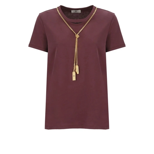 Elisabetta Franchi Cotton T-Shirt With Charms Burgundy T-shirts