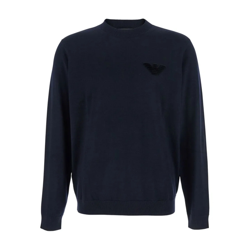 Emporio Armani Pullover Midnight Blue Wool Crew Neck Sweater Black