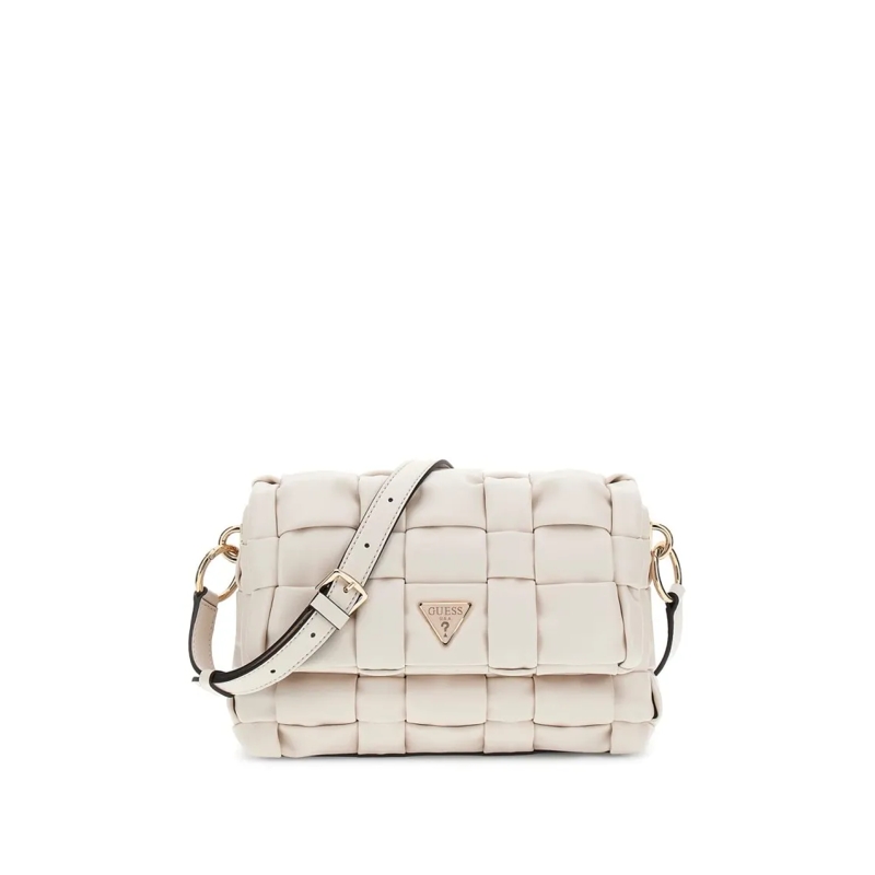 Guess Sac à bandoulière Woven Faux Leather Shoulder Bag White