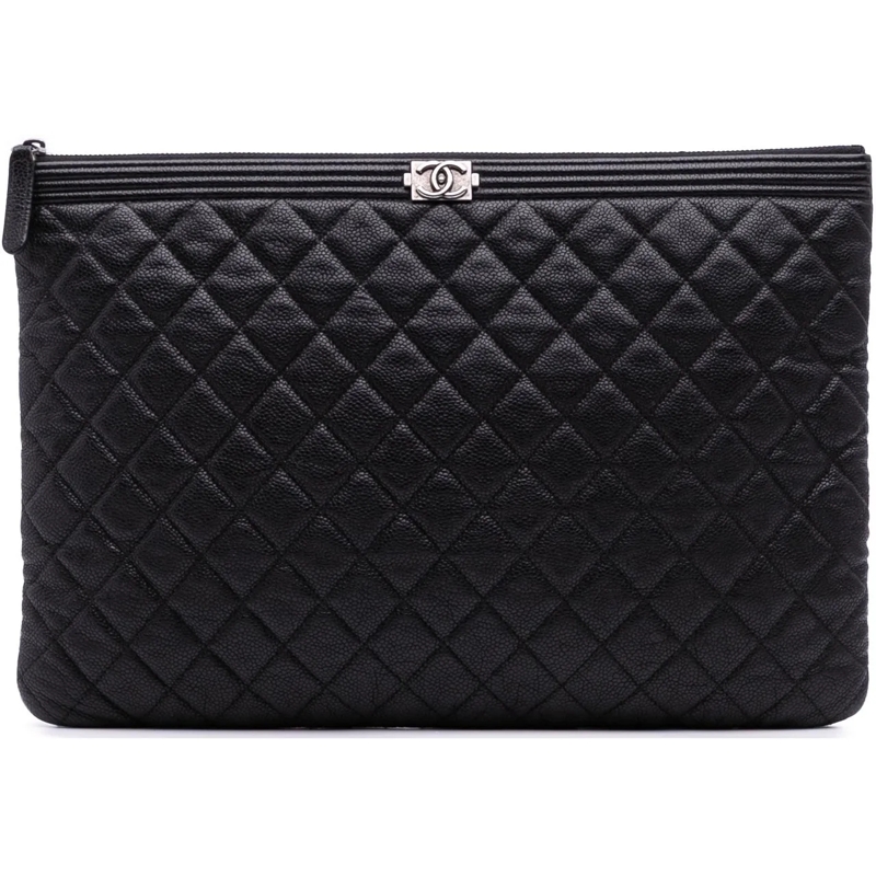 Chanel Pochette Large Quilted Caviar Boy O Case Clutch schwarz