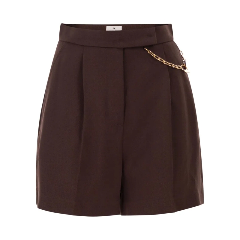 Elisabetta Franchi Casual Shorts Gabardine Shorts With Jewelled Gold Logo Black