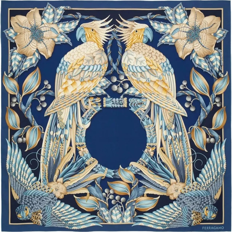 Salvatore Ferragamo Écharpe en laine Foulard Amazzonia con Stampa Botanica dunkelblau
