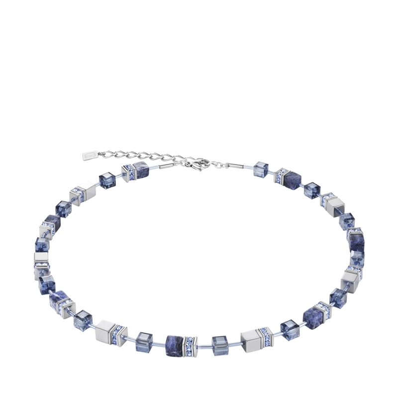 COEUR DE LION Mittellange Halskette GeoCUBE® Halskette Sodalith & Hämatit blau