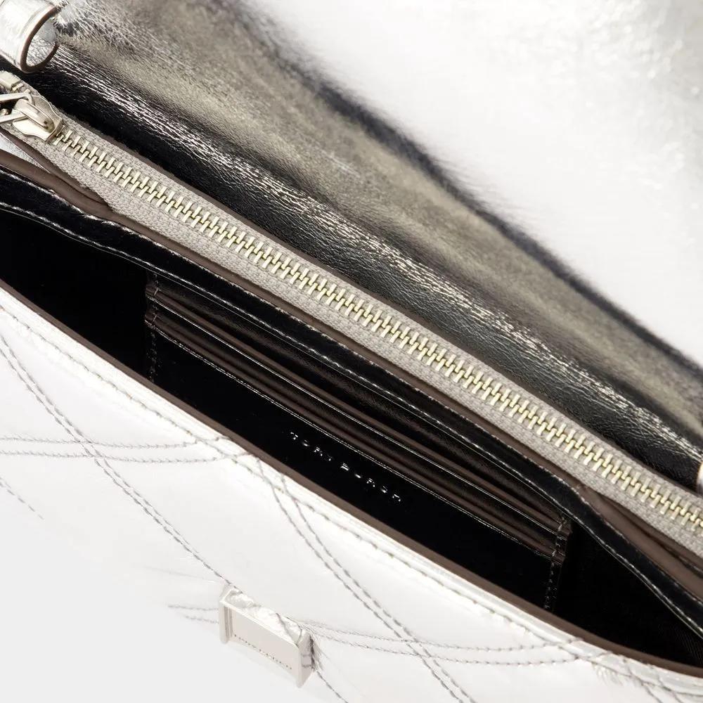 TORY BURCH Hobo bags Kira Diamond Wallet On Chain Leather Silver in zilver