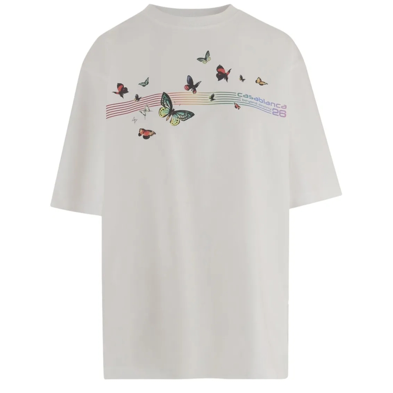 Casablanca T-shirt Round Neck Cotton T-Shirt With Butterfly White