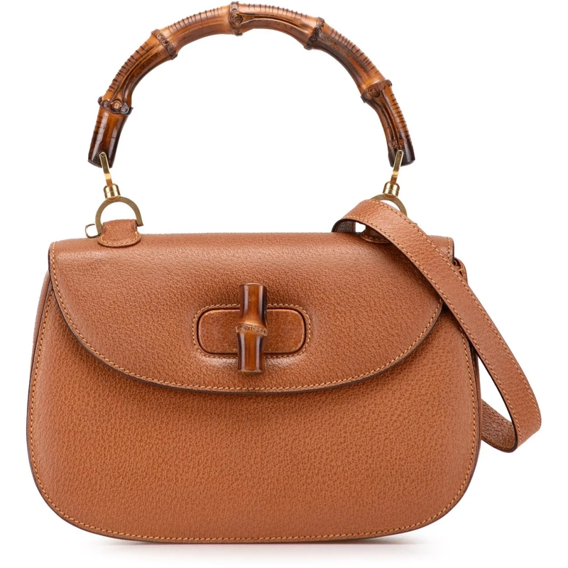 Gucci Schultertasche Grained Calfskin Bamboo Night braun