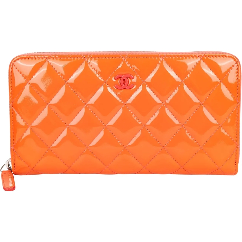 Chanel Geldbörse Chanel Quilted Patent Leather CC Wallet orange