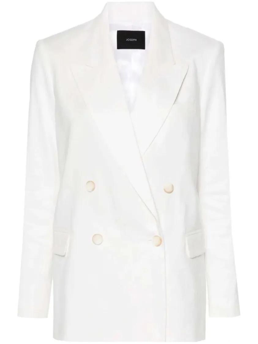 Thumbnail - Joseph - Ivory Double-Breasted Linen Blazer - Größe 38 - weiß
