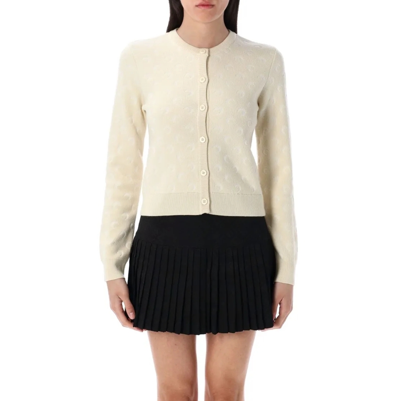Marine Serre Strickjacke Moon Jacquard Knit Fitted Cardigan Neutrals