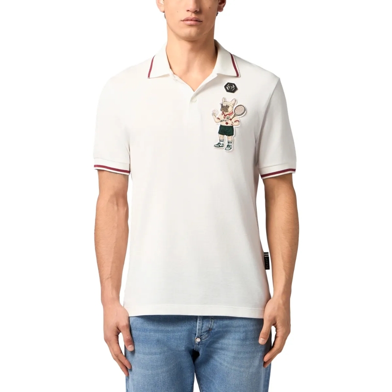 Philipp Plein Top Polo T-Shirt New York Tennis Patch weiss(Image 3)