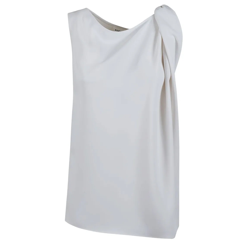 P.A.R.O.S.H. Chemisier Draped White Top With Unique Knot Detail White