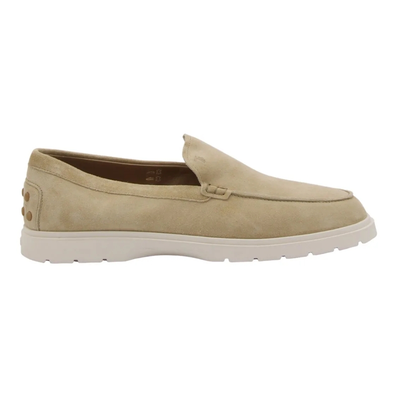 Tod's Loafer Slip-On Suede Flat Shoes With Textured Sole Neutrals