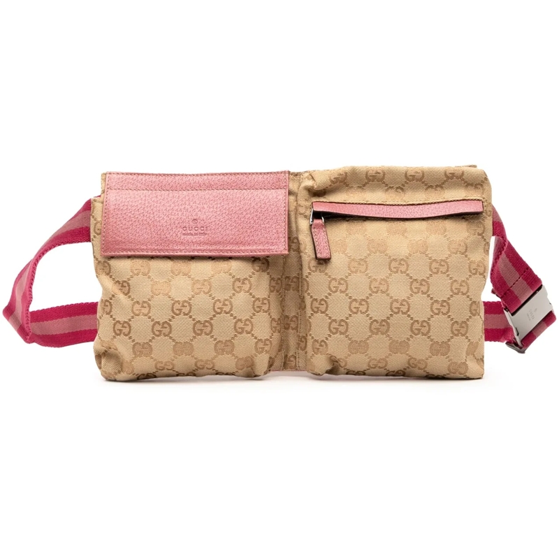 Gucci Gürteltasche GG Canvas Web Double Pocket Belt Bag braun