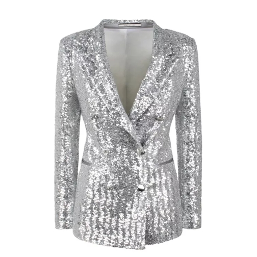 Tagliatore Sequins Double-Breasted Blazer Silver 