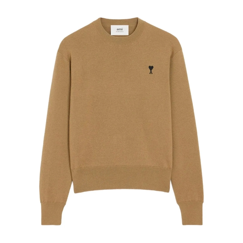 AMI Paris Pull Camel Wool Knit Sweater Brown