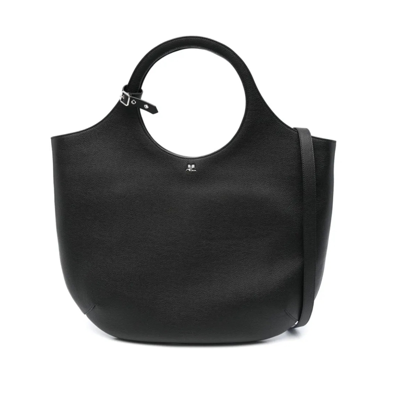 Courrèges Schultertasche Pebbled Leather Handbag Black