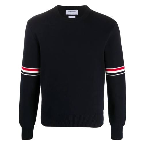 Thom Browne Cotton Sweater With Logo Blue Tröja