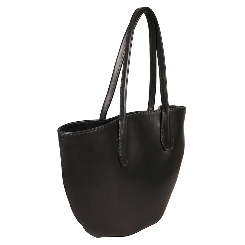 The Row Tote Curved Silhouette Black Tote Bag With Sturdy Handl Black