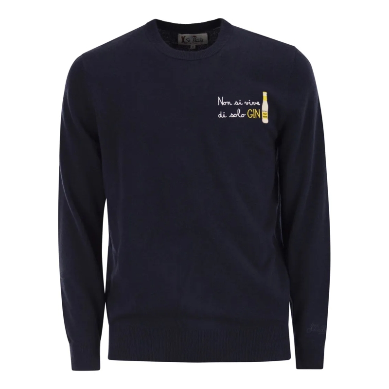 Mc2 Saint Barth Pull Crew Neck Jumper With Chest Embroidery Blue