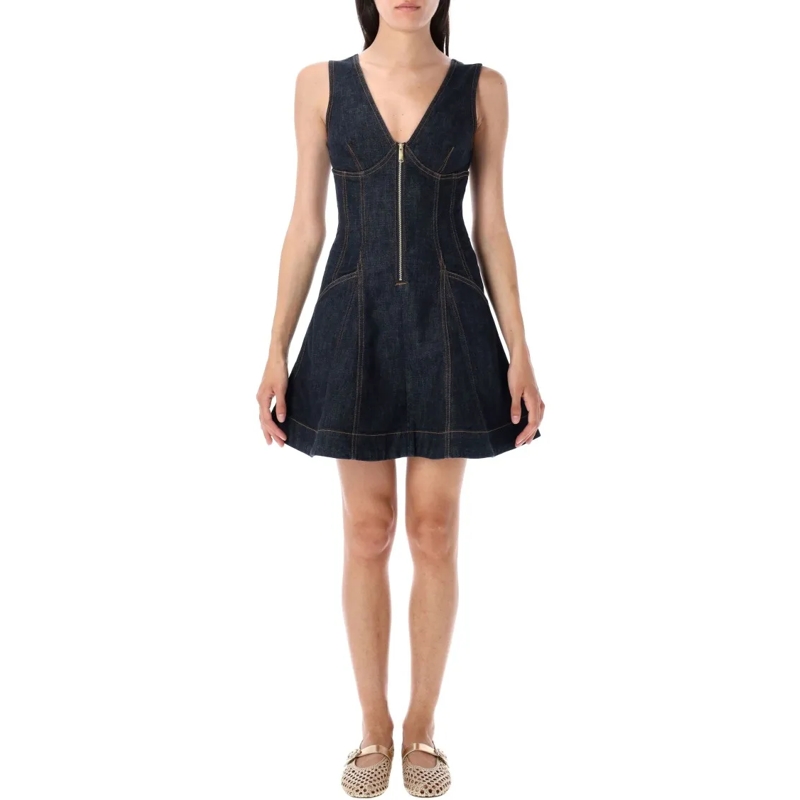 Self Portrait Mini-jurk Denim Mini Dress Blue