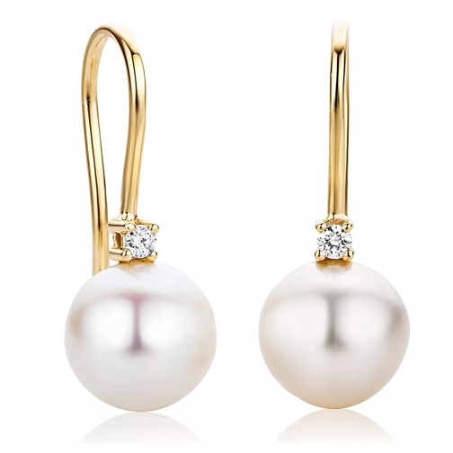 DIAMADA 18KT Earrings with Diamonds and Pearls Yellow Gold Pendant d'oreille