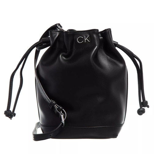 Calvin Klein Re-Lock Drawstring Bag Small Ck Black Bucket Bag