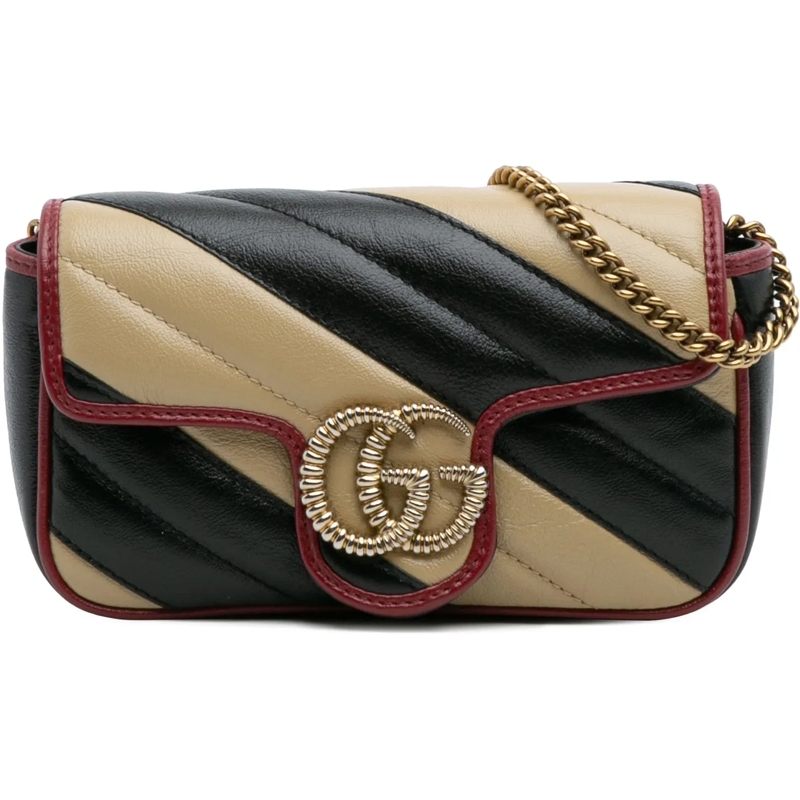 Gucci Schultertasche Super Mini GG Marmont Matelasse Leather Torchon Fl braun
