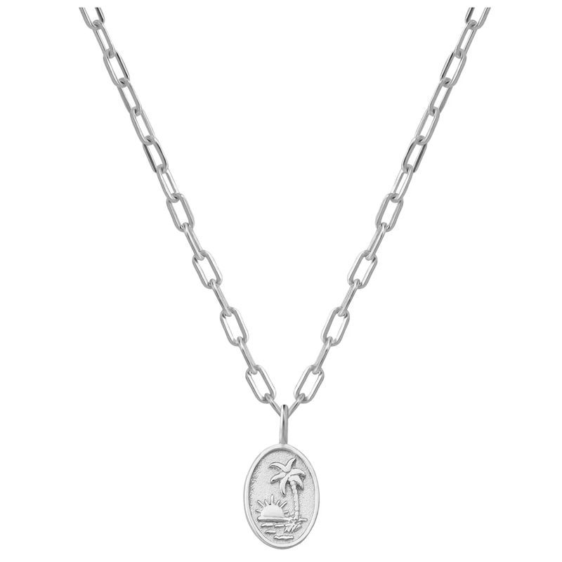 Glanzstücke München Mittellange Halskette Sterling Silber Halskette Sonnenuntergang/Palme silber