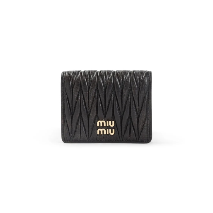 小物 miu miu compact leather wallet black Miu Miu Compact Quilted Brown Lamb Leather Wallet Black | Geldbörse