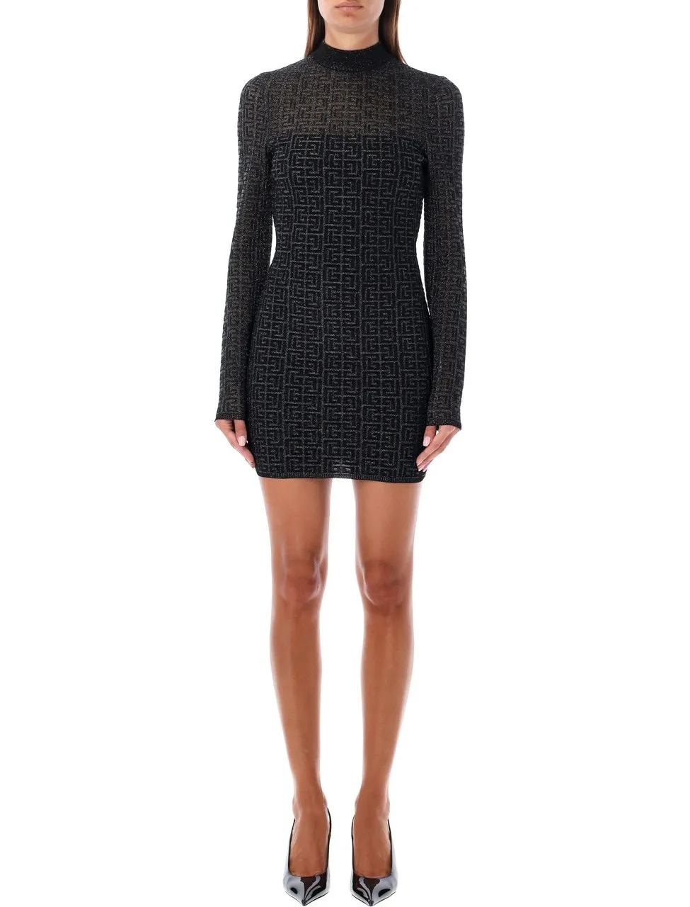 Thumbnail - Balmain - Mini Dress Monogram 3D Nero - Größe 40 - black
