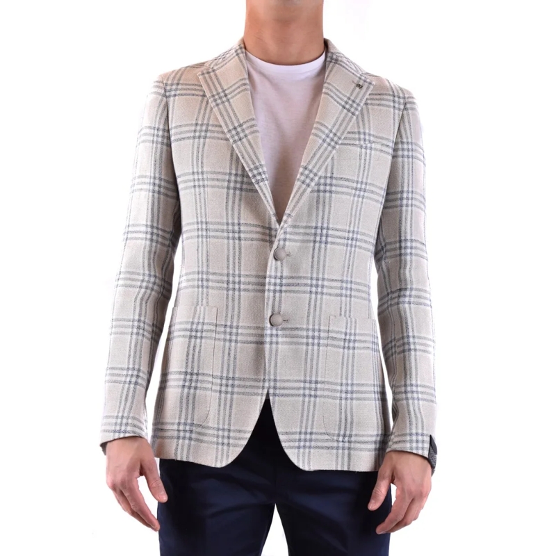 Tagliatore Blazer Beige Checkered Blazer With Tailored Fit White